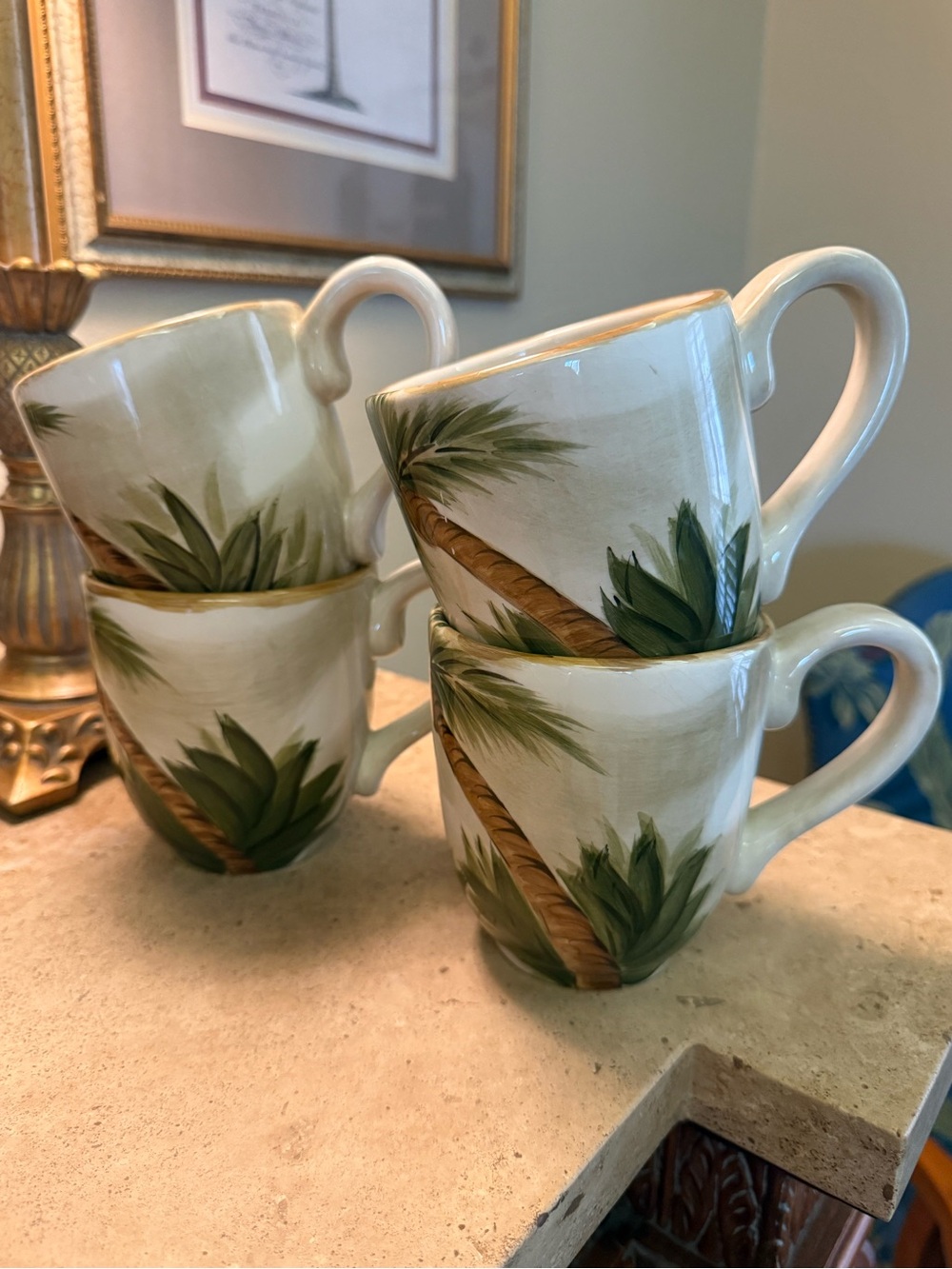 Vintage Tabletops Unlimited "Kona" Palm Tree Mugs - Set of 4